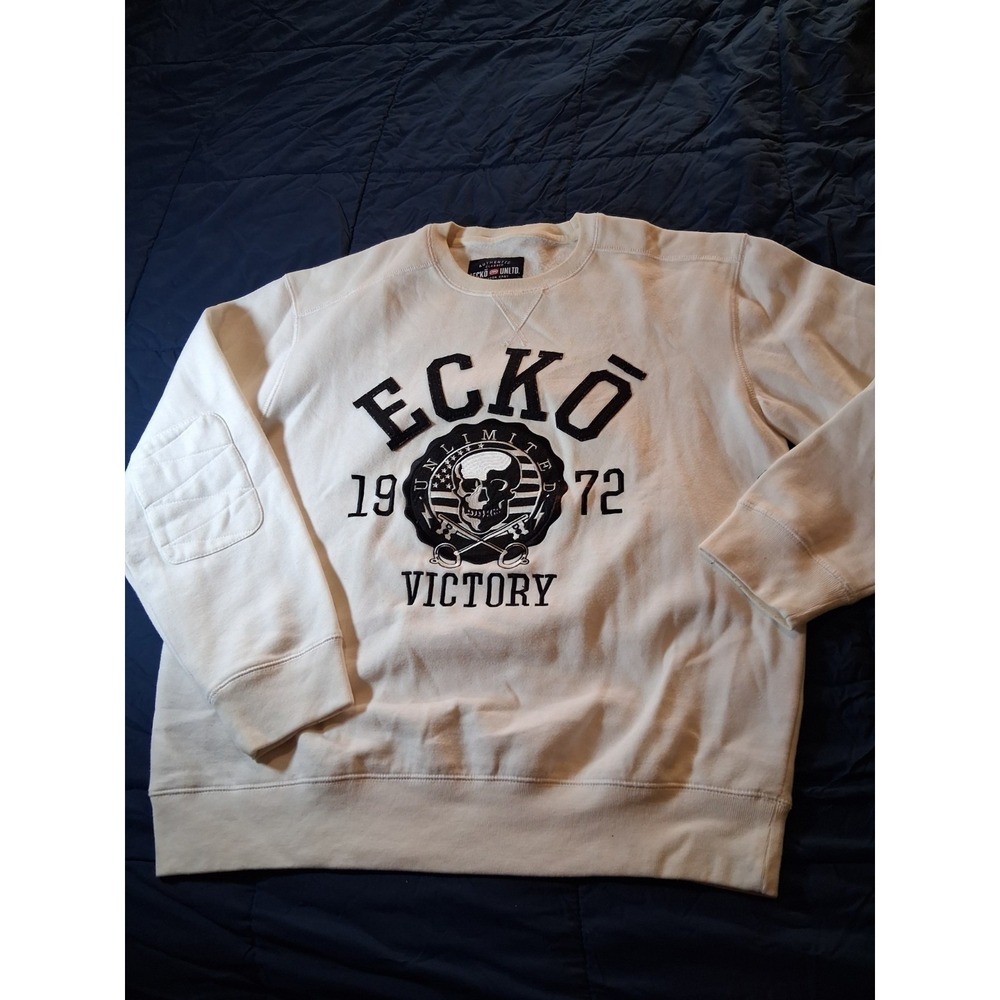 Ecko Unltd Mens White XL Crewneck Sweatshirt Skull Graphic Pullover